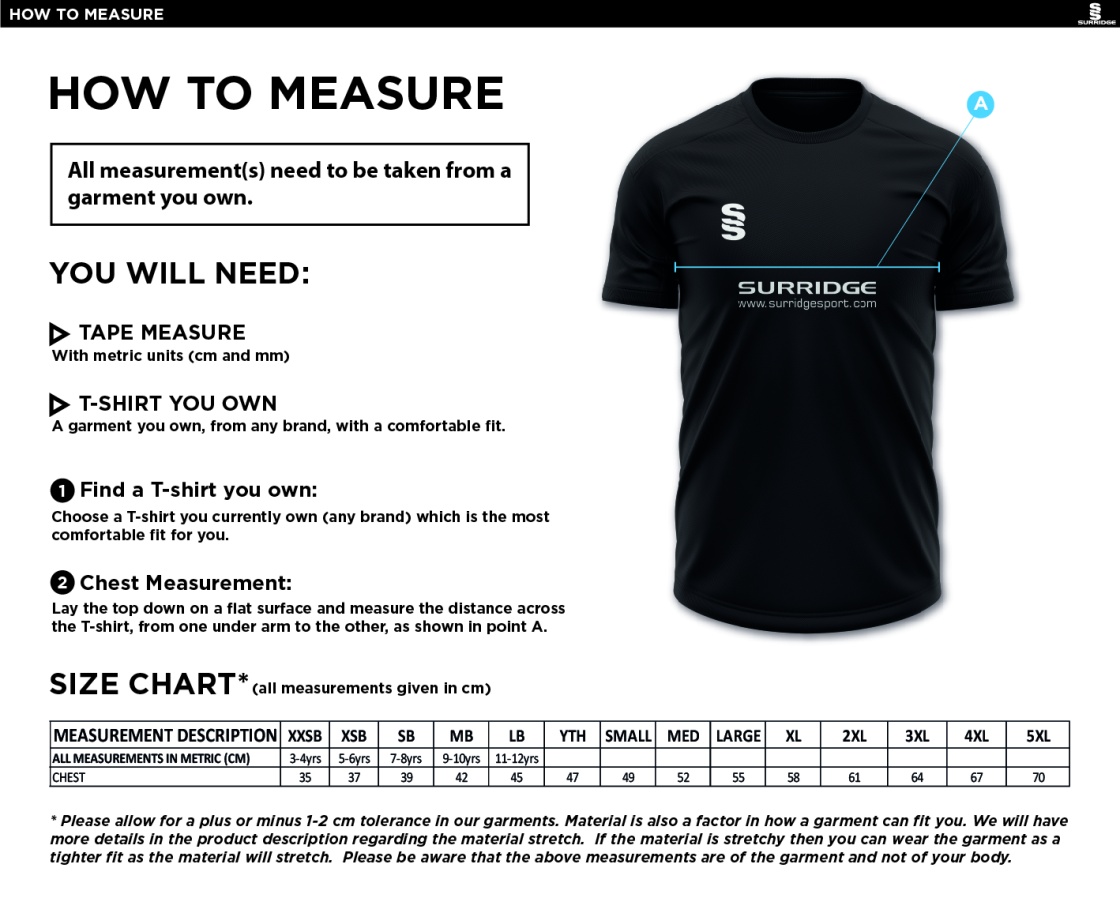 Derby High School St Patrick House T-shirt - Size Guide