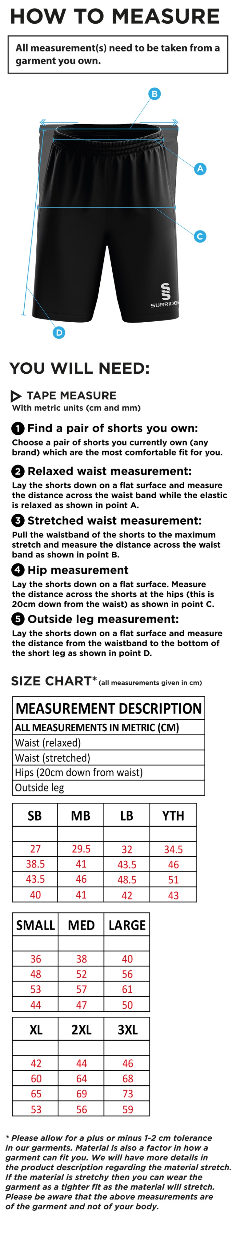 Derby High School Blade Shorts Navy - Size Guide