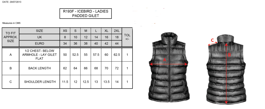 Derby High School Ladies Navy Padded Gilet - Size Guide