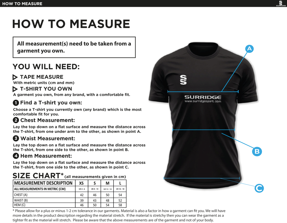 Derby High School St Andrew House Women's T-shirt - Size Guide