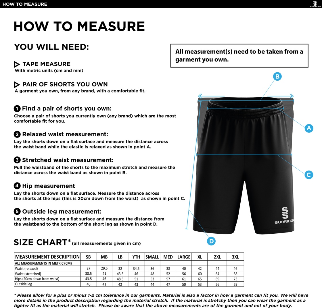 Derby High School Blade Shorts Navy - Size Guide
