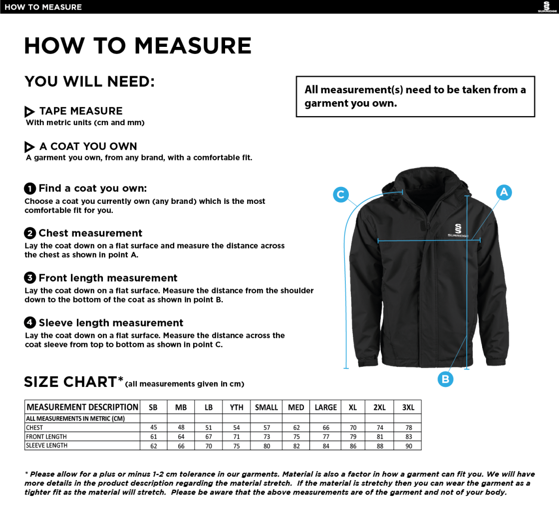 Derby High School Fleeced Lined Jacket Navy - Size Guide