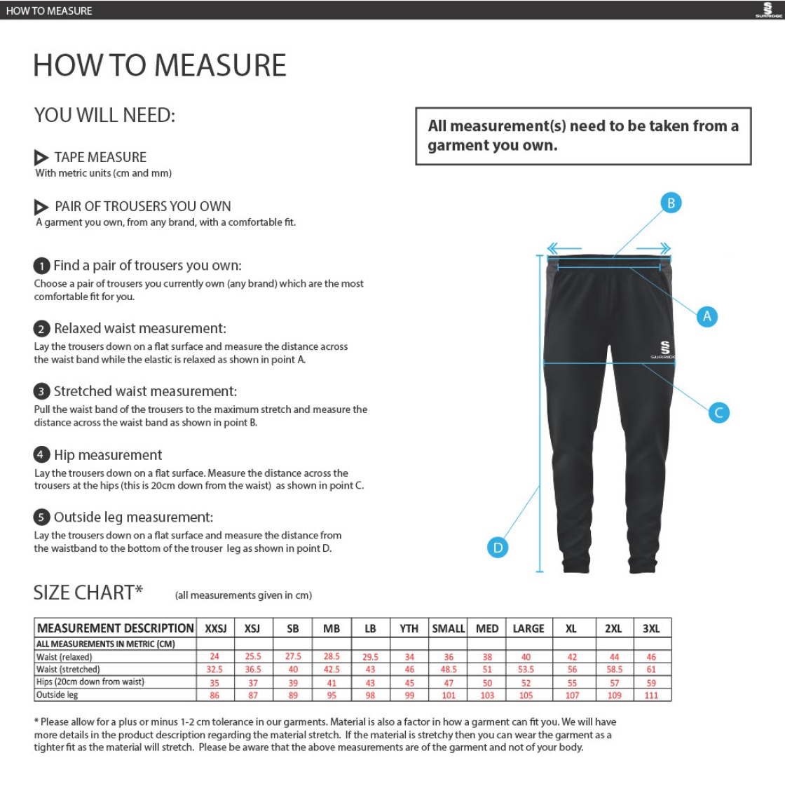 Derby High School Tek Slim Pant Navy - Size Guide